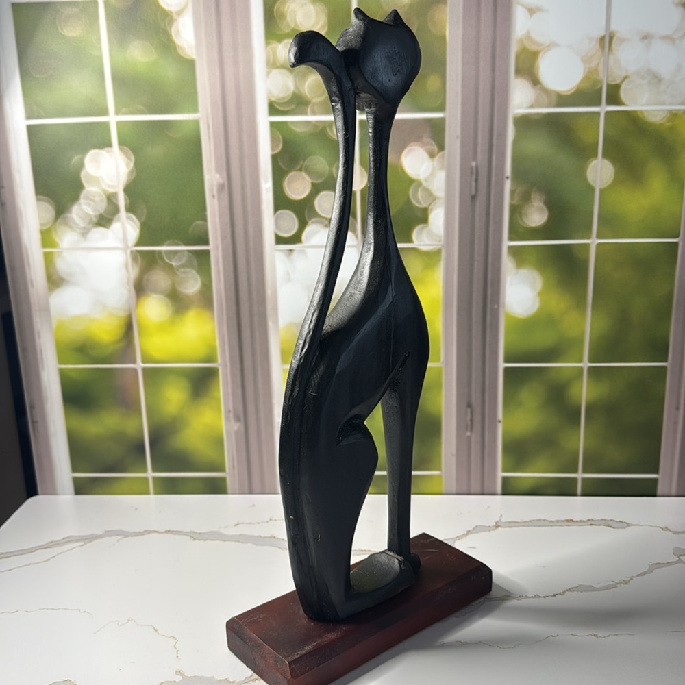 Handcrafted artisan woodentall thin Black Cat Sculpture - Picture 14 of 14
